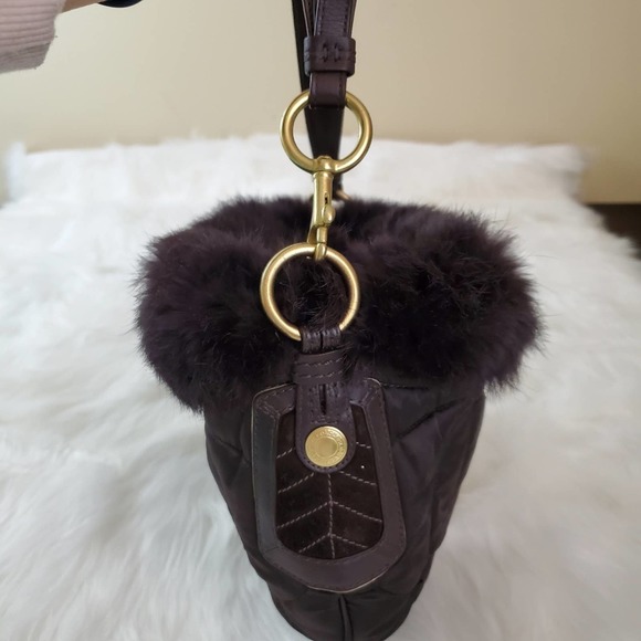 Coach Limited Edition Brown Rabbit Fur Signature Hobo - Picture 5 of 10